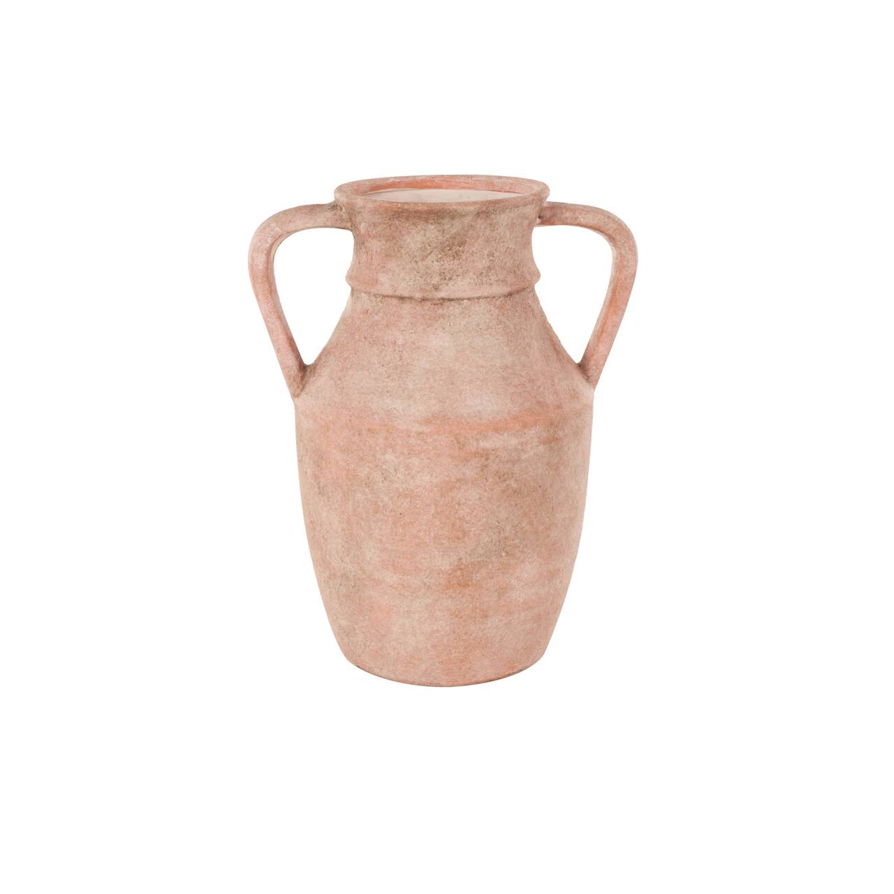 12" Pink Antique-Style Ceramic Vase with Handles